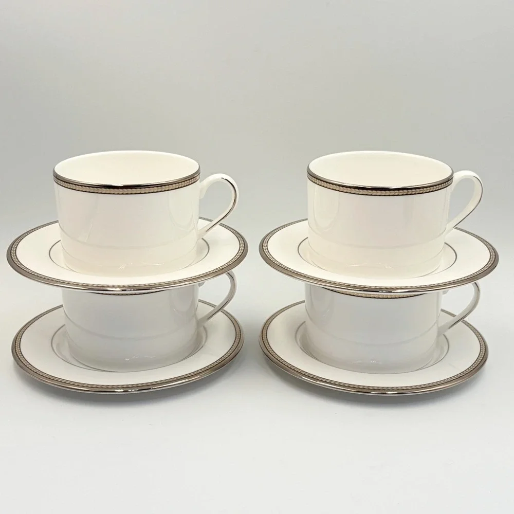 Kate Spade Lenox Sonora Knot Flat Cup and Saucer Set of 4 USA Discontinued